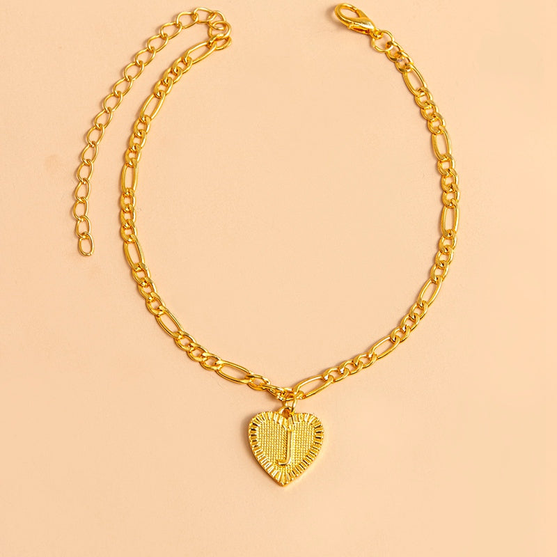 Initial Letter Anklet Gold Color Heart Pendant Foot Bracelets Women - Minihomy