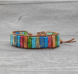 Colored Imperial Stone Hand-woven Single-layer Leather Bracelet: Embrace Ethnic Elegance - Minihomy