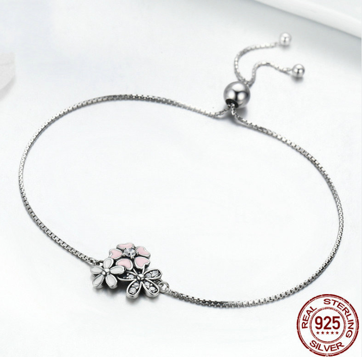 Sterling Silver Flower Chain Link Bracelet