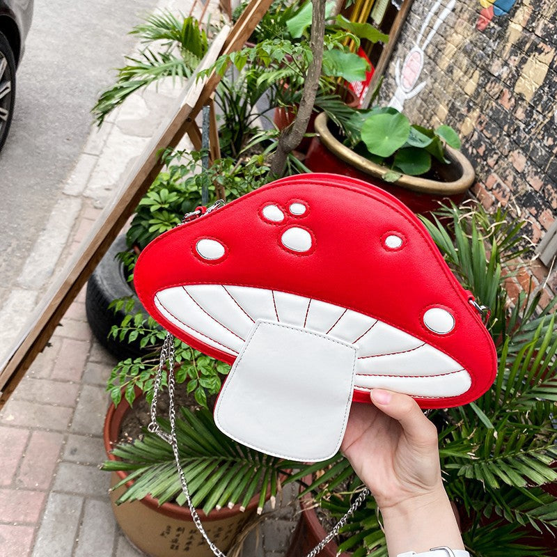 Cute Mushroom Bag Personality Cartoon Bag Chain Contrast Color Stitching Shoulder Bag