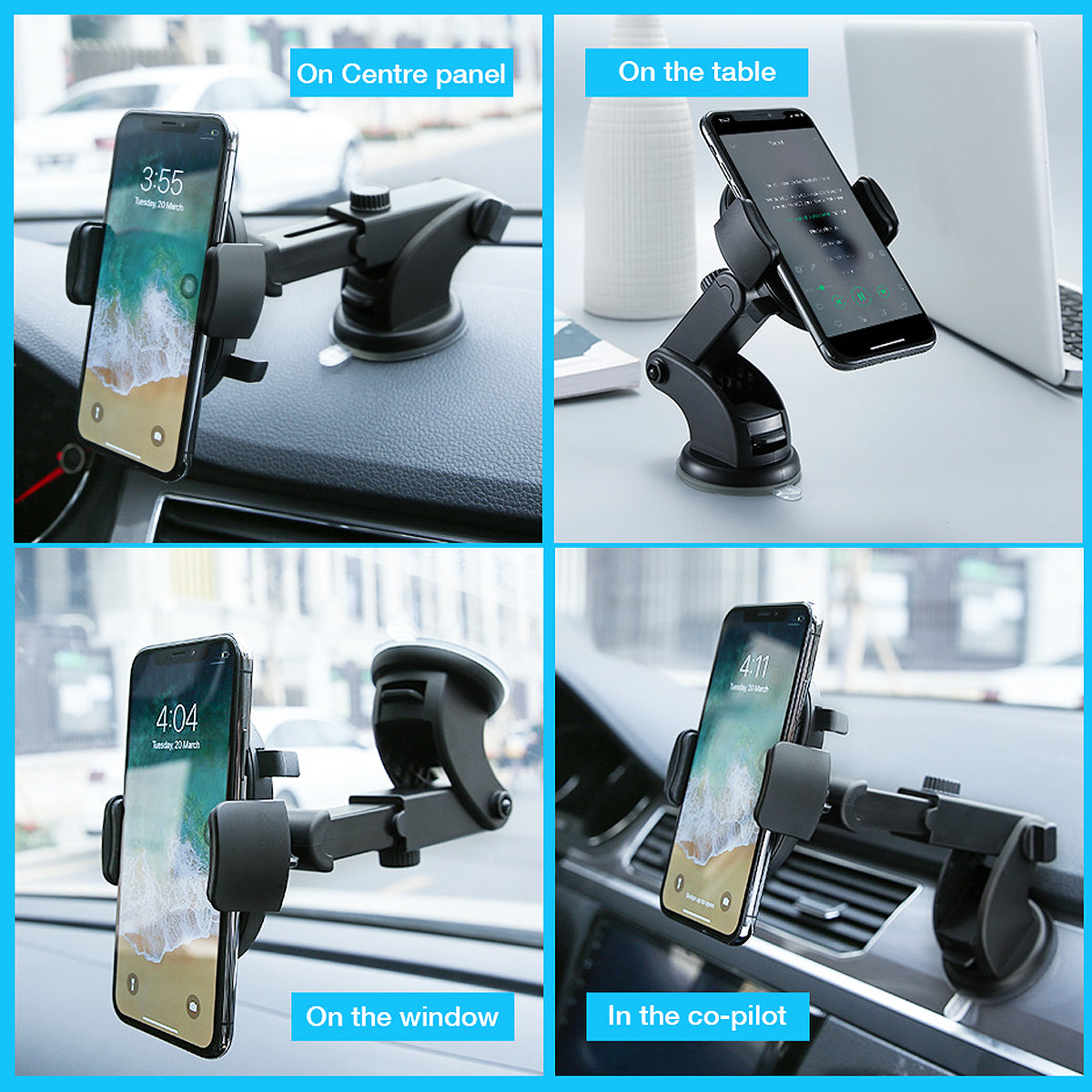 Car Phone Holder Long Rod Telescopic Car Dashboard Suction Cup Type