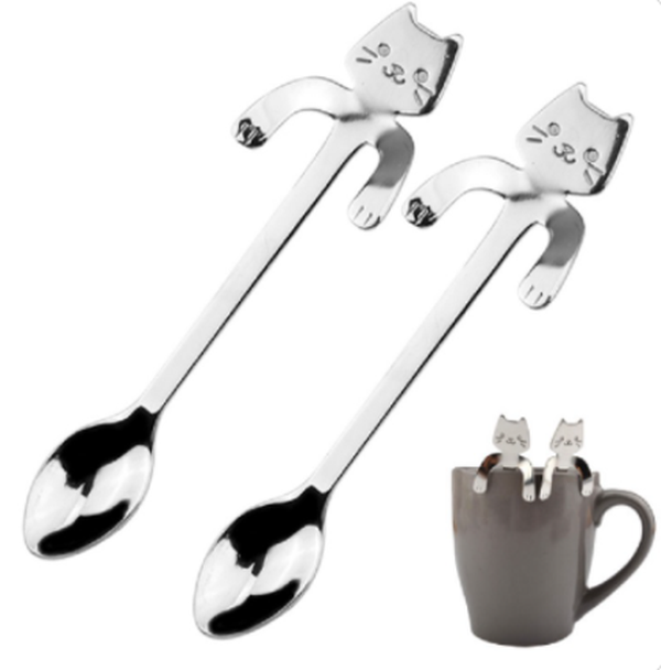 Cross-border 304 Stainless Steel Spoon Cartoon Cat Handle Hanging Coffee Spoon - Minihomy