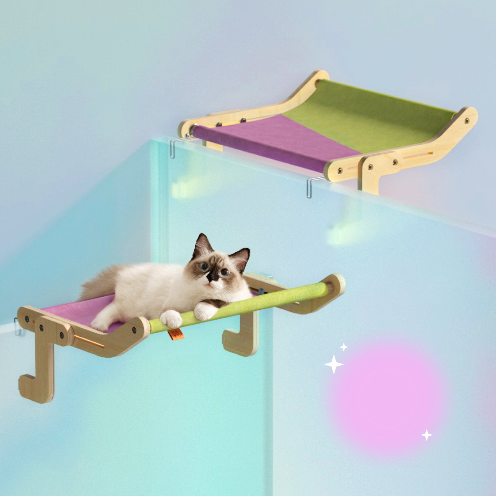 Mewoofun Pet Cat Window Perch 4 Color Wooden Assembly Hanging Bed Cotton Canvas Easy Washable Multi-Ply Plywood - Minihomy