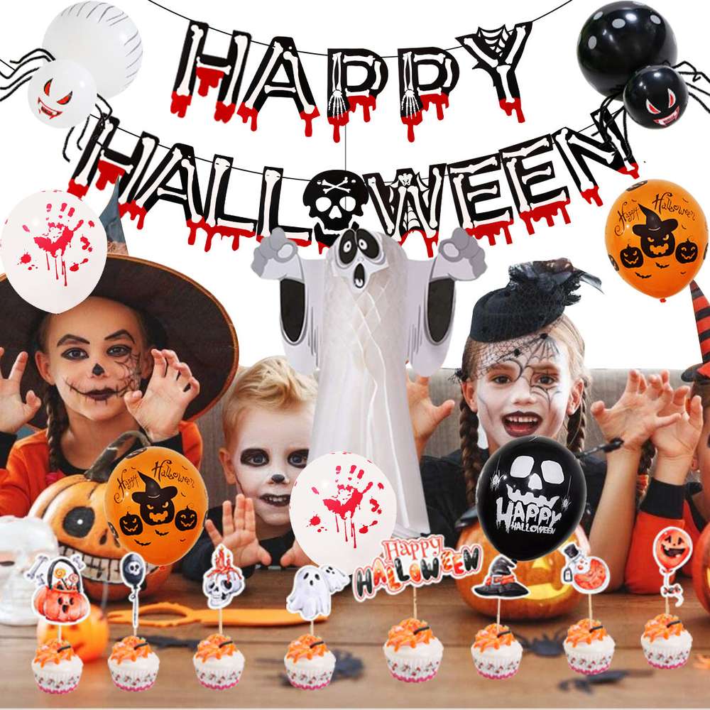 Halloween Balloon Set Blood Color Banner Ghost Package Ghost Festival Party Decoration - Minihomy