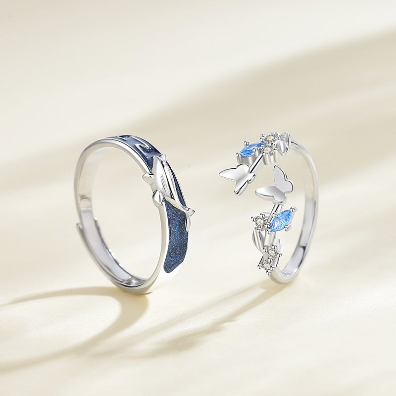 Whale Butterfly Couple Ring Girl