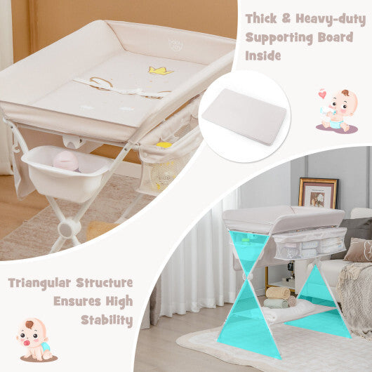 Foldable Baby Changing Table with Wheels-Beige - Color: Beige - Minihomy