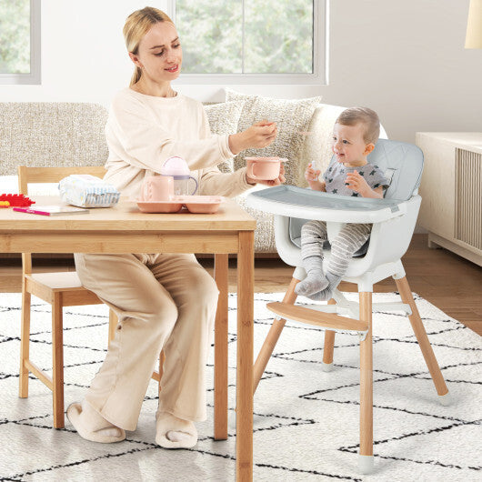 6-in-1 Convertible Baby High Chair with Adjustable Legs-Gray - Color: Gray