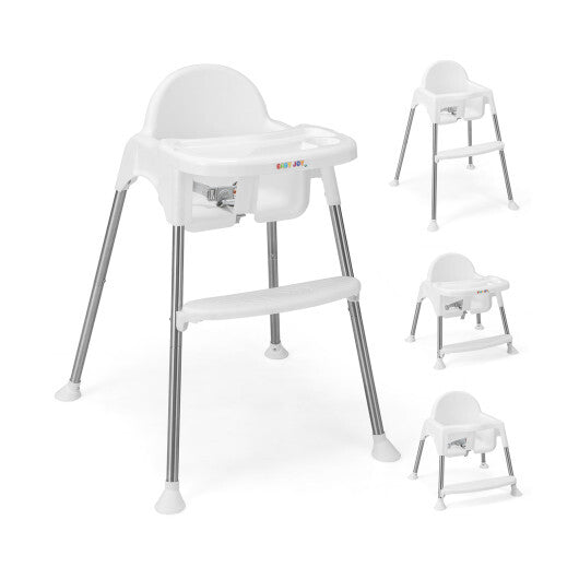 4-in-1 Convertible Baby High Chair with Removable Double Tray-White - Color: White - Minihomy