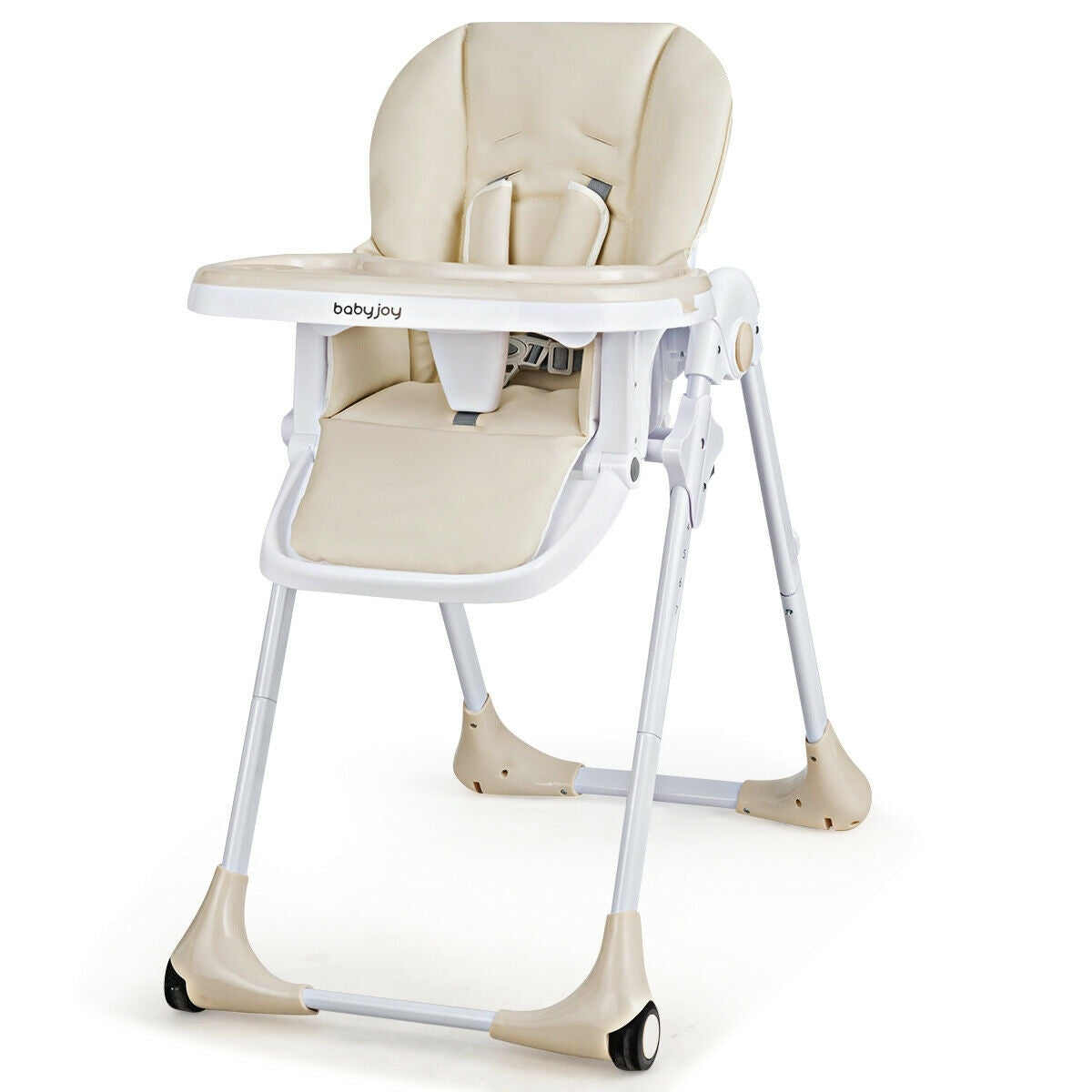 Baby Convertible High Chair with Wheels-Beige - Color: Beige