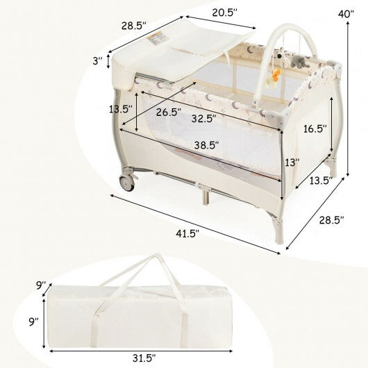 Foldable Safety  Baby Playard for Toddler Infant with Changing Station-Beige - Color: Beige - Minihomy