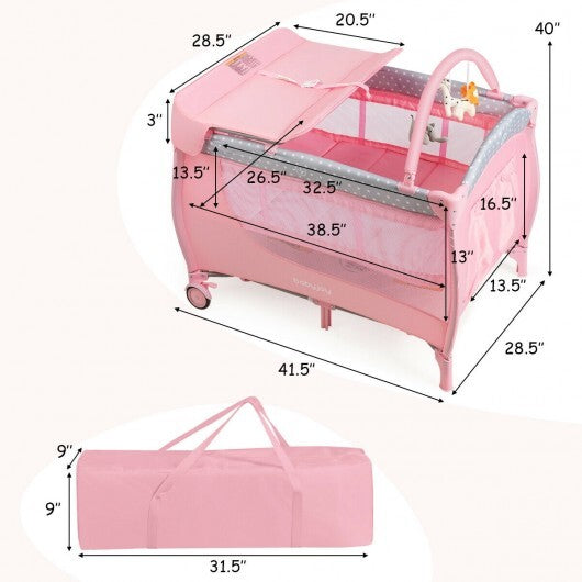 Foldable Safety  Baby Playard for Toddler Infant with Changing Station-Pink - Color: Pink - Minihomy