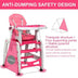 3-in-1 Baby High Chair with Lockable Universal Wheels-Pink - Color: Pink - Minihomy