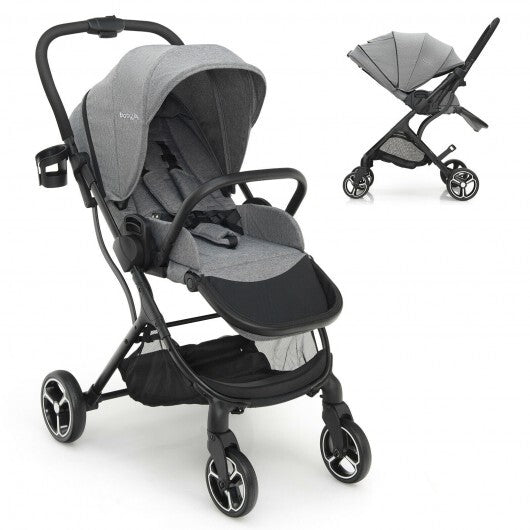 High Landscape Foldable Baby Stroller with Reversible Reclining Seat-Gray - Color: Gray