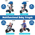 Folding Tricycle Baby Stroller with Reversible Seat and Adjustable Canopy-Blue - Color: Blue - Minihomy