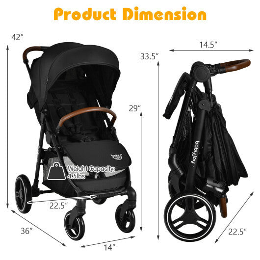 5-Point Harness Lightweight Infant Stroller with Foot Cover and Adjustable Backrest-Black - Color: Black - Minihomy