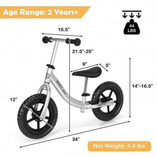 Aluminum Adjustable No Pedal Balance Bike for Kids-Black - Color: Black - Minihomy