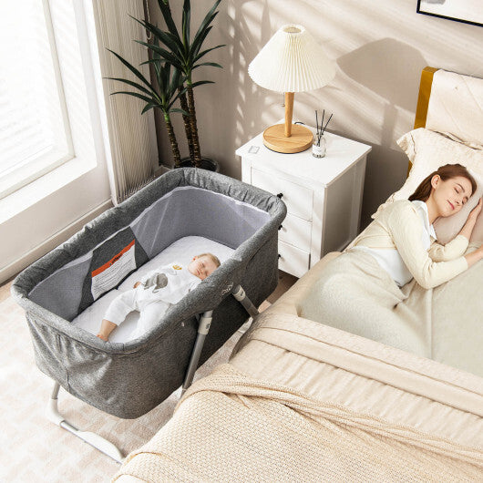 2-In-1 Baby Bassinet with Mattress and Net-Gray - Minihomy