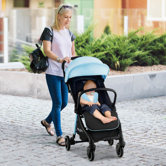 One-Hand Folding Portable Lightweight Baby Stroller with Aluminum Frame-Blue - Color: Blue - Minihomy