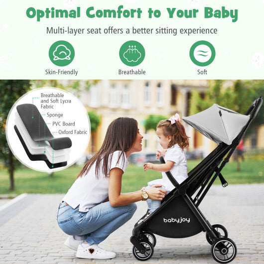 One-Hand Folding Portable Lightweight Baby Stroller with Aluminum Frame-Gray - Color: Gray - Minihomy