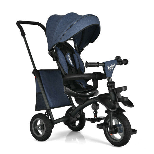 7-In-1 Baby Folding Tricycle Stroller with Rotatable Seat-Gray - Minihomy