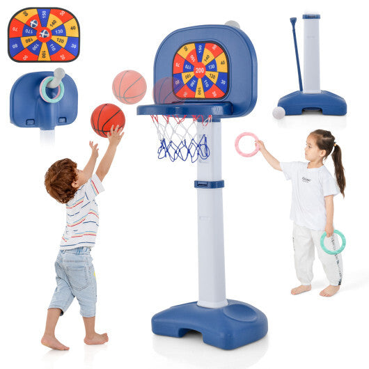 4-In-1 Adjustable Kids Basketball Hoop with Ring Toss Sticky Ball - Minihomy