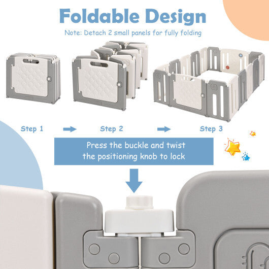 16 Panels Baby Safety Playpen with Drawing Board-Gray - Color: Gray - Minihomy