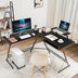 L Shaped Computer Desk Home Office Workstation with Movable Monitor Stand-Black - Color: Black - Minihomy