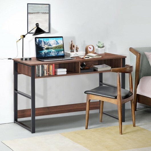 2 Drawers Vintage Computer Desk for Home and Office - Color: Brown - Minihomy