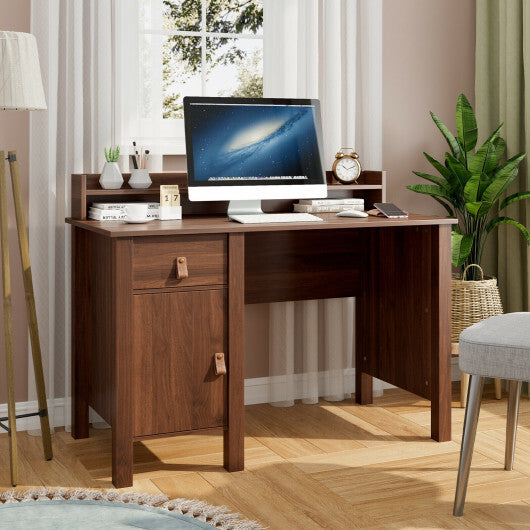 48 Inch Computer Desk Writing Workstation with Drawer and Hutch Walnut-Walnut - Color: Walnut - Minihomy