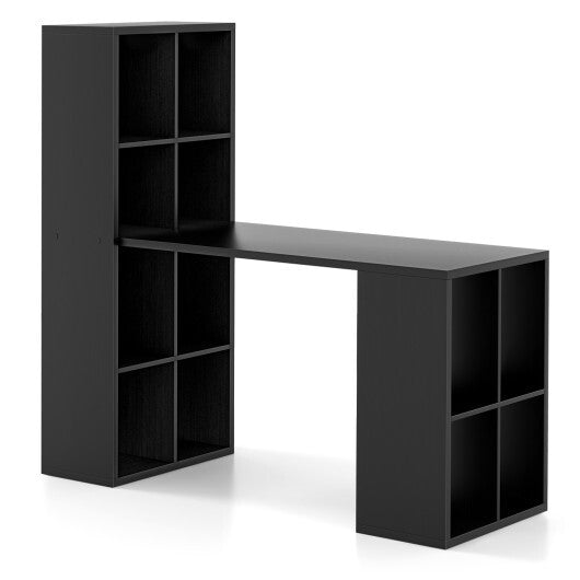 Modern Computer Desk with 12 Cubes Bookshelf-Black - Color: Black - Minihomy