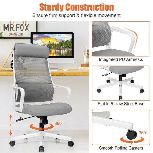 Adjustable Mesh Office Chair with Heating Support Headrest-Gray - Color: Gray - Minihomy