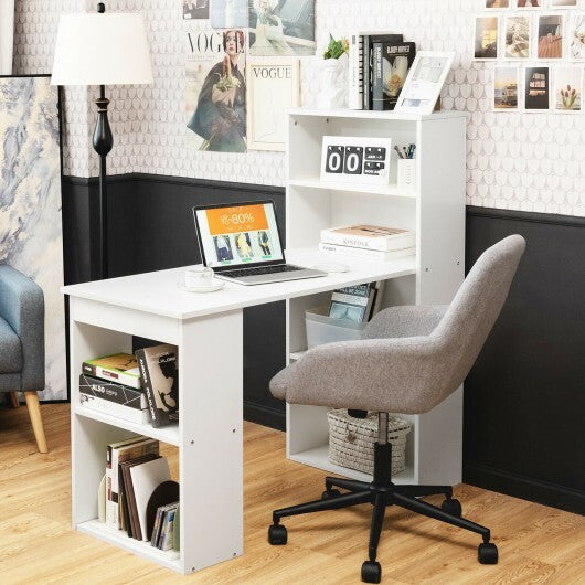 Computer Desk Writing Workstation Office with 6-Tier Storage Shelves-White - Color: White - Minihomy