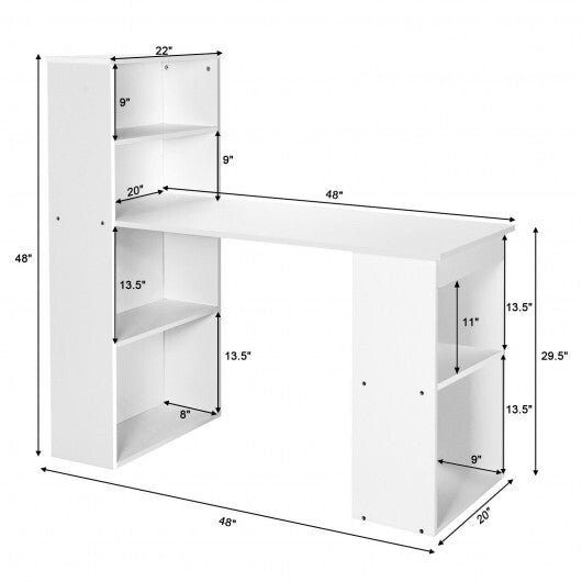 Computer Desk Writing Workstation Office with 6-Tier Storage Shelves-White - Color: White - Minihomy