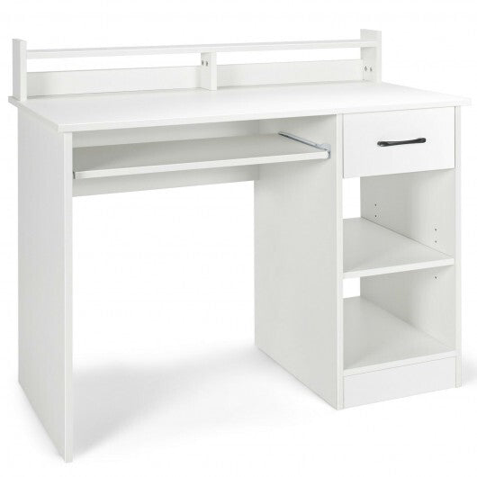 Study Laptop Table with Drawer and Keyboard Tray-White - Color: White