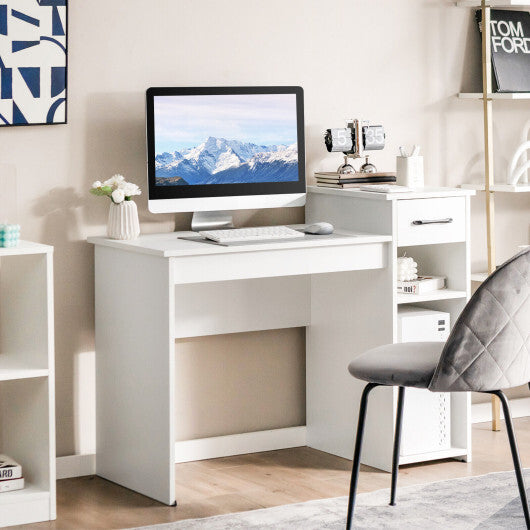 Computer Desk PC Laptop Table with Drawer and Shelf-White - Color: White - Minihomy