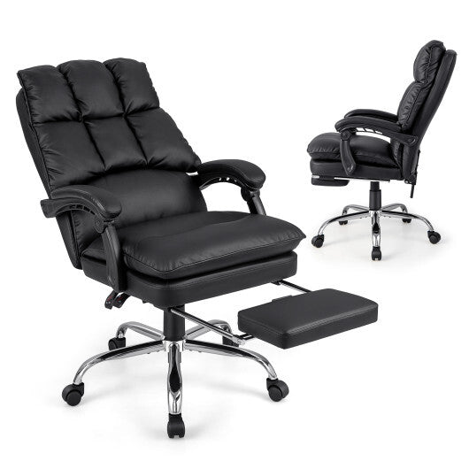 Ergonomic Adjustable Swivel Office Chair with Retractable Footrest-Black - Color: Black - Minihomy