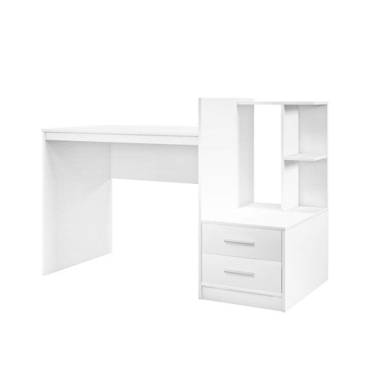 Computer Desk Home Office with Bookshelf and Drawers-White - Color: White