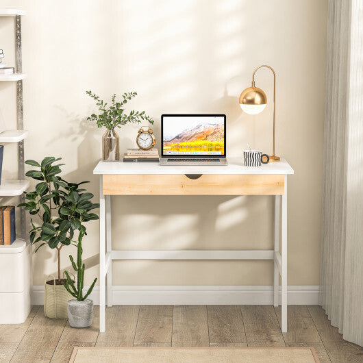 Wooden Computer Desk with Drawer for Home Office - Color: White