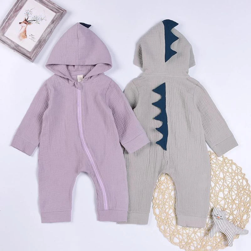 Dinosaur Design Hooded Baby Rompers