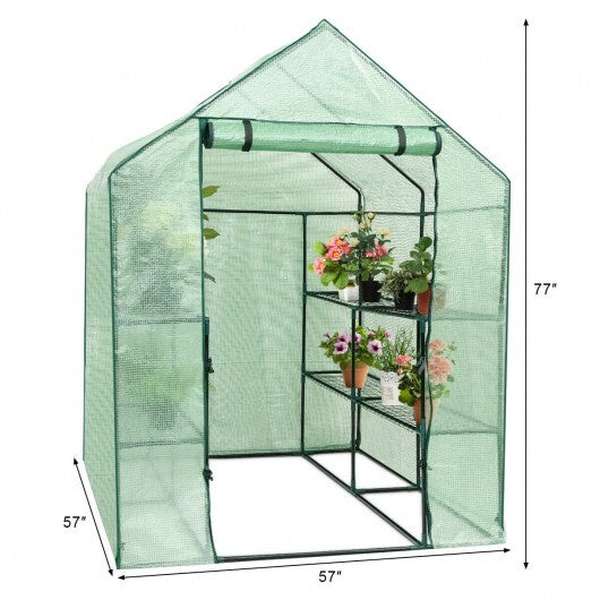 8 shelves Mini Walk In Greenhouse Outdoor Gardening Plant Green House - Color: Green - Minihomy