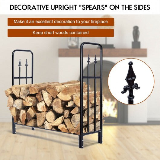 4 Feet Outdoor Heavy Duty Steel Firewood Wood Storage Rack - Color: Black - Minihomy