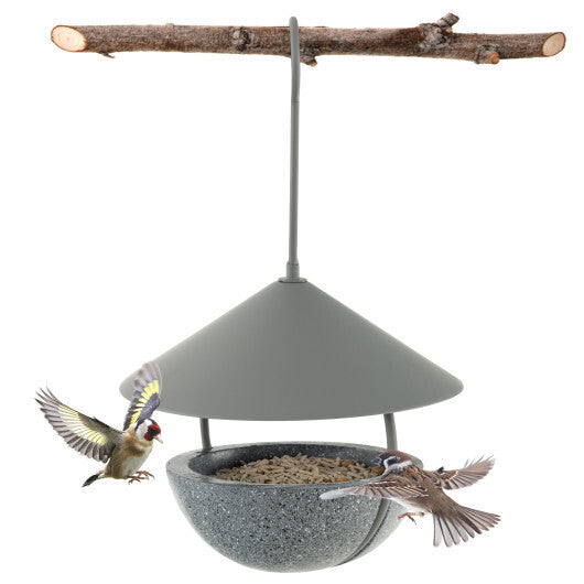 Metal Hanging Bird Feeder and Bath with Weatherproof Dome - Color: Natural - Minihomy