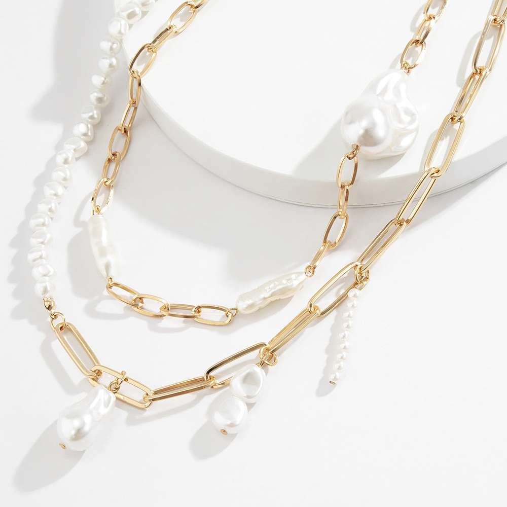 Asymmetrical Shaped Imitation Pearl Set Necklace - Minihomy