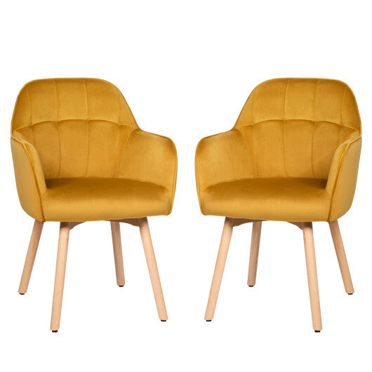 Set of 2 Mid-Back Accent Leisure Armchairs-Yellow - Color: Yellow