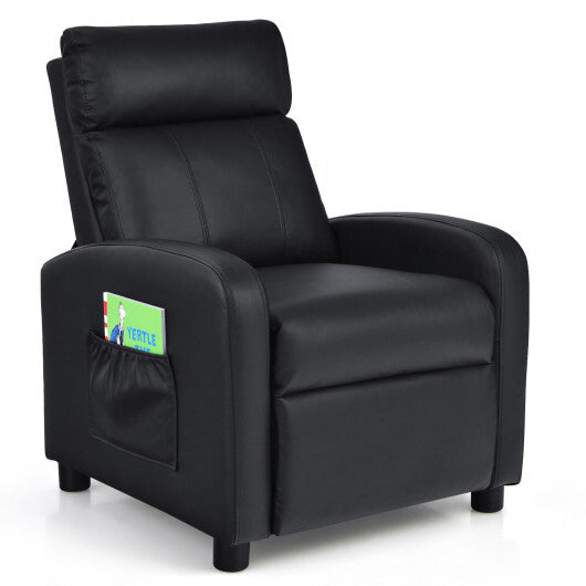 Ergonomic PU Leather Kids Recliner Lounge Sofa for 3-12 Age Group-Black - Color: Black