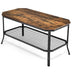 2-Tier Industrial Coffee Table with Open Mesh Storage Shelf for Living Room-Rustic Brown - Minihomy