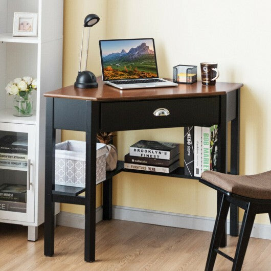 Corner Wooden Piece Laptop Computer Desk-Coffee - Color: Brown - Minihomy