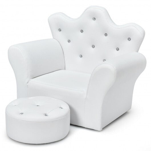 Children Upholstered Princess Sofa with Ottoman and Diamond Decoration for Boys and Girls-White - Color: White - Minihomy