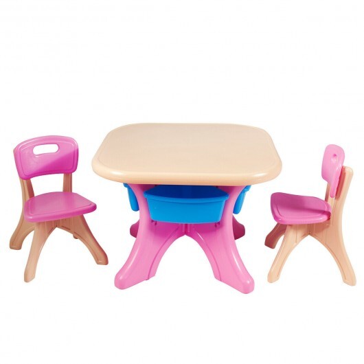 In/Outdoor 3-Piece Plastic Children Play Table & Chair Set - Color: Multicolor - Minihomy