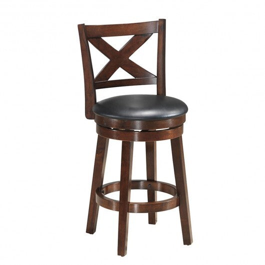 Swivel X-back Upholstered Counter Height Bar Stool with PVC Cushioned Seat-29 Inch